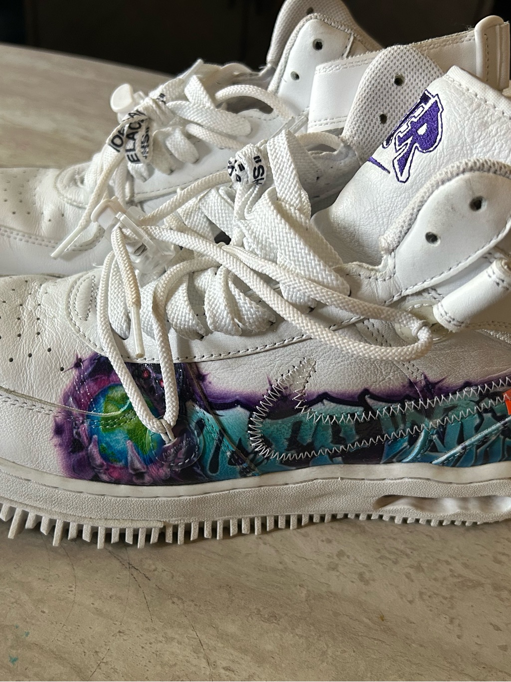 Custom White High-Top Sneakers Air Force 1 With Vibrant Galaxy Swoosh